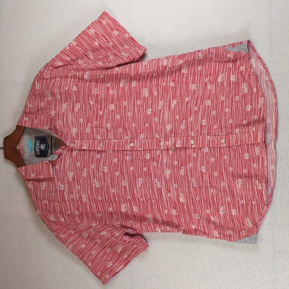 Seapointe Coral Palm Tree Hawaiian Tropical Vacation Button Down Shirt‎ L